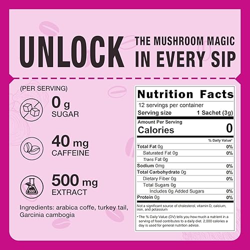 Miniatura 2 de ECO-TASTE Café de hongos, lleno de cola de pavo, Garcinia cambogia, 36 porciones - 2.12 onzas