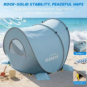 Elegear Pop Up Baby Beach Tent with Mini Canopy, CumbreXTM UPF 50+ UV Protection Baby Tent Sun Shelter, 1S Setup Portable Baby Beach Essentials Shade for Infant Toddler Outdoor Indoor Play - Blue