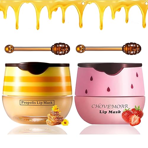2 unidades de bálsamo de abeja bálsamo labial Honey Pot, miel y fresa, máscara de labios vitamina E y propóleo hidratante para dormir, máscara de disponible en Yaxa Venezuela