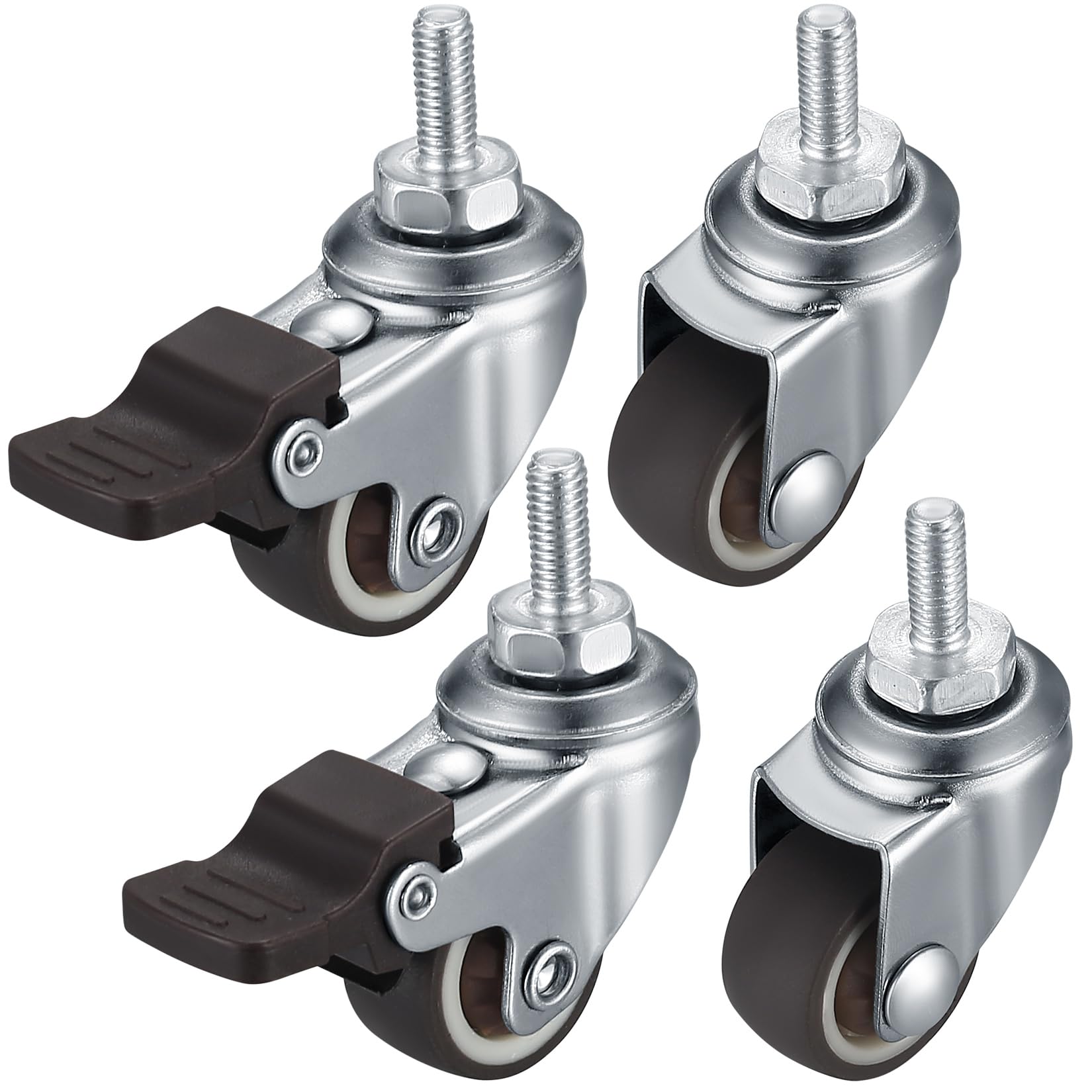 Pack of 4 M8 Swivel Castors for Furniture Small, Swivel Castors with Brake, 360° Rotatable, Quiet