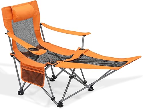 MoNiBloom Silla de campamento reclinable plegable portátil con reposapiés para adultos, al aire libre, playa, senderismo, pesca, sala reclinable,