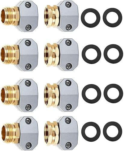 BoArt Conector de reparación de manguera de jardín, 4 juegos, conectores macho y hembra de aleación de aluminio, abrazaderas de zinc para manguera