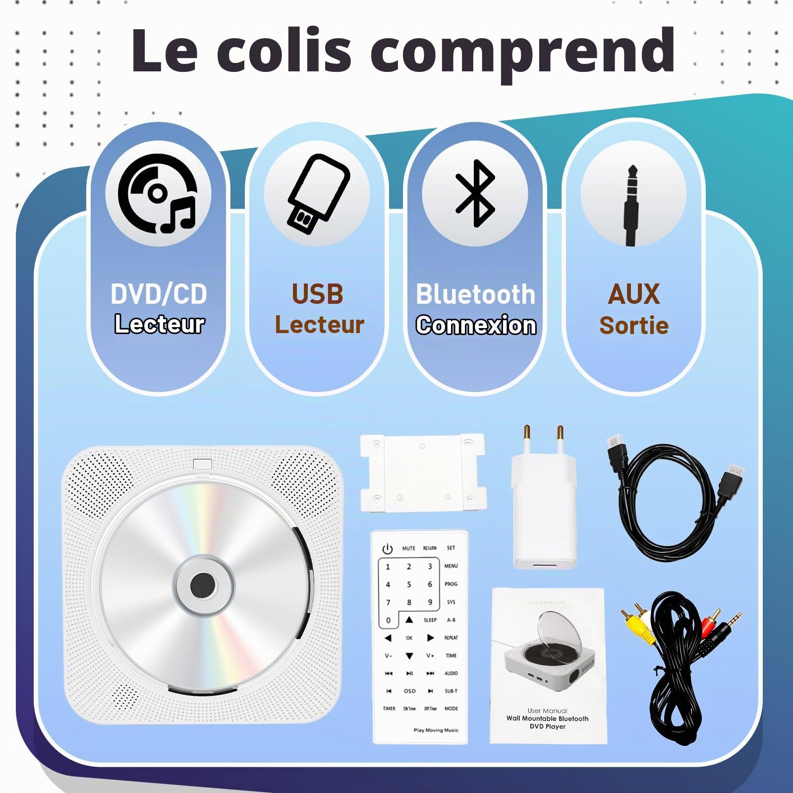 Lecteur DVD TV et Lecteur CD avec Bluetooth