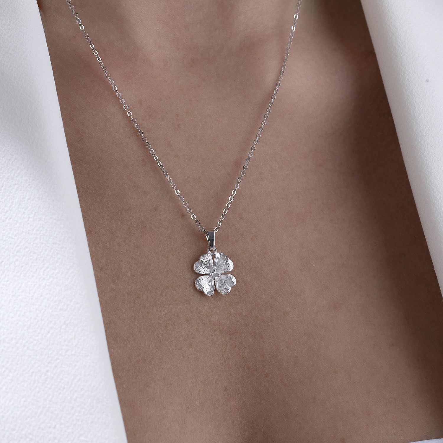 Kleeblatt Anhänger Silber 925 für Damen rhodiniert wahlweise mit Kette KA-7