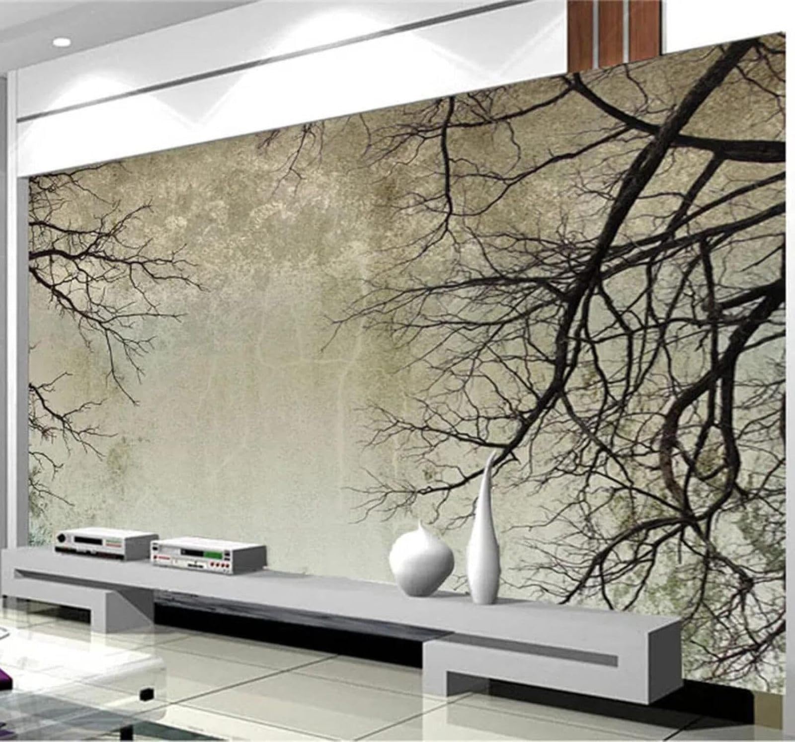 XLMING Vintage Hand Drawn Branches Sky Art 3D Wallpaper Luxury Silk Study Dining Feature Sofa Grey Bedroom Living Room Tv Decorative Wall-250cm×170cm