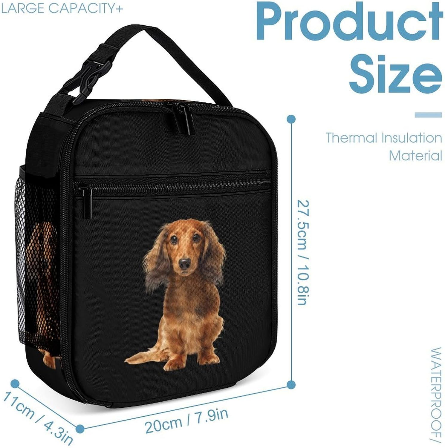 Long Haired Dachshund Dog Funny Backpack Set Lunch Bag Makeup Bag 3 in 1 image 4