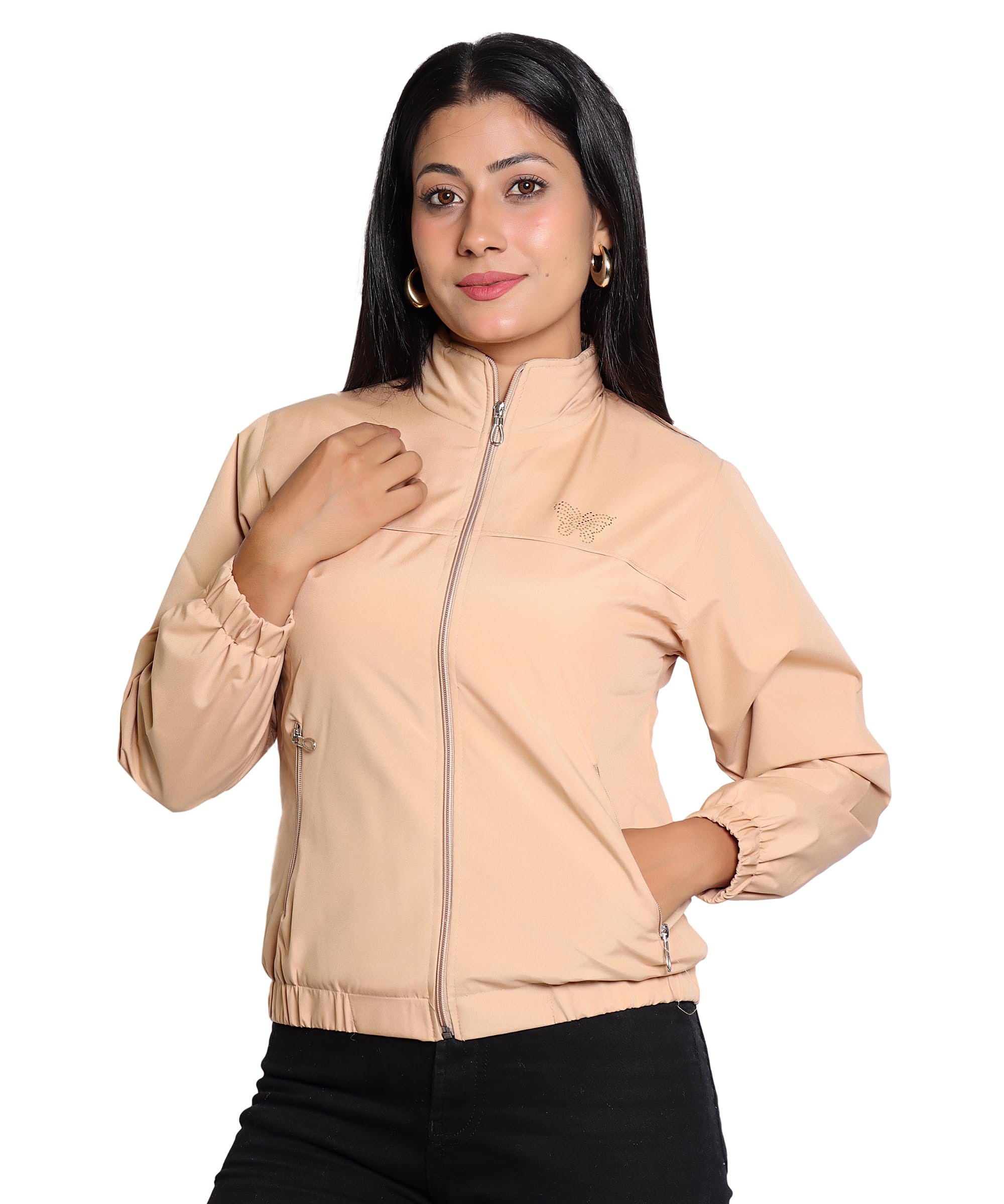 nubie Women's Polyester Regular Fit Light Weight Windcheater Jacket-CREAM, PACK OF 1-picture-42