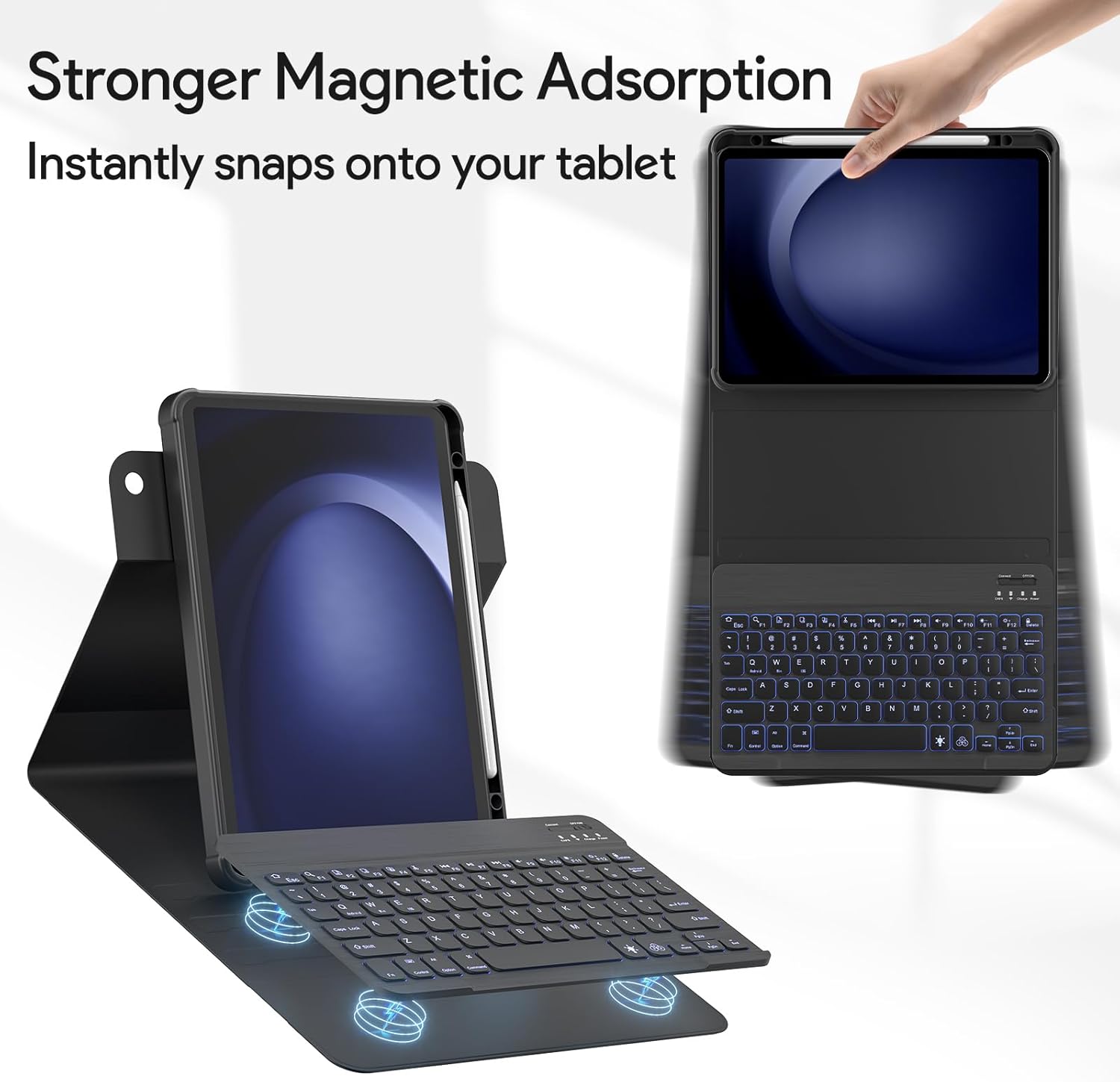 YBING for Galaxy Tab A11 Plus Case with Keyboard 11-Inch & Galaxy Tab A9 Plus, 360 Rotating Cover with 7-Color Backlit Wireless Detachable Keypad with Pencil Holder for Galaxy Tab A11+ 2025 (Black)
