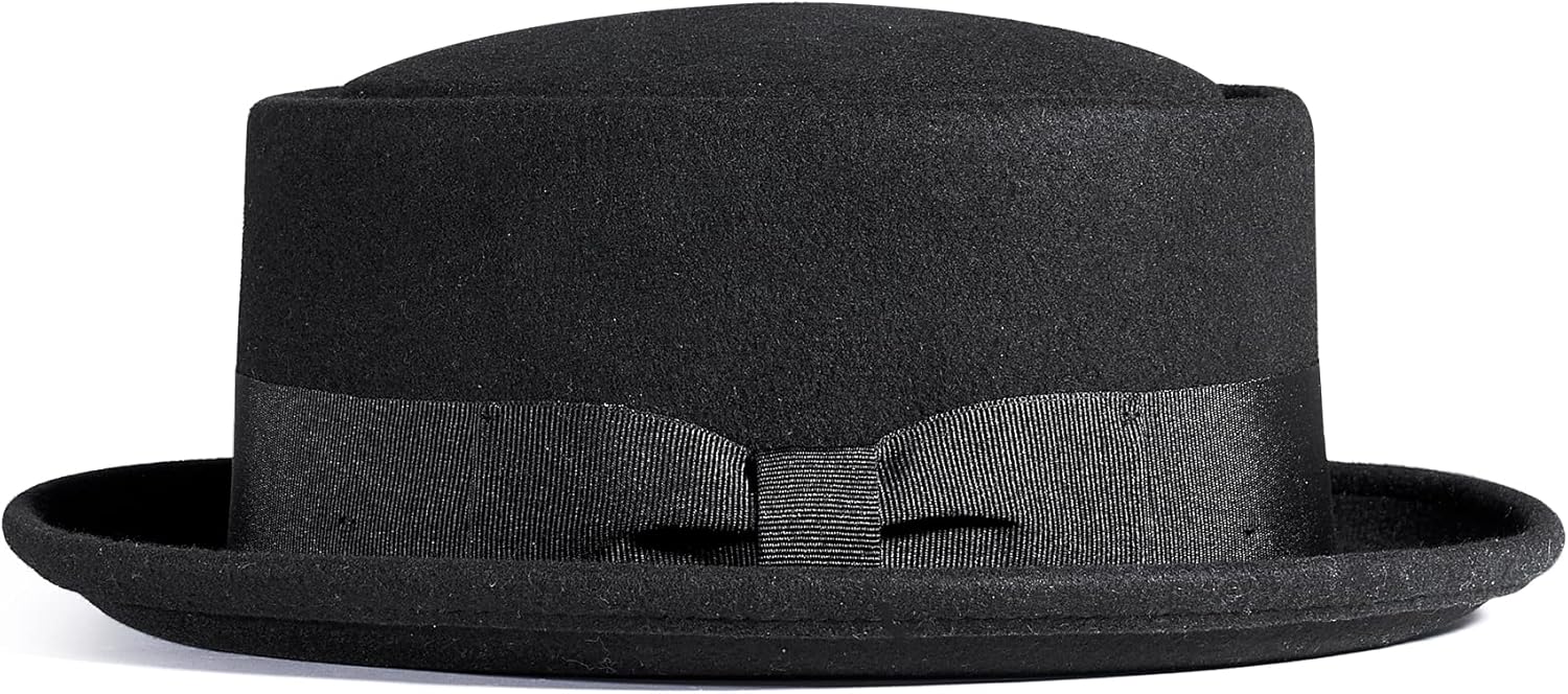 Miniatura 2 de Men's Women Crushable Pork Pie Fedora Hats 100% Wool Felt Porkpie Hats equiped a Grosgrain Ribbon with a Bow
