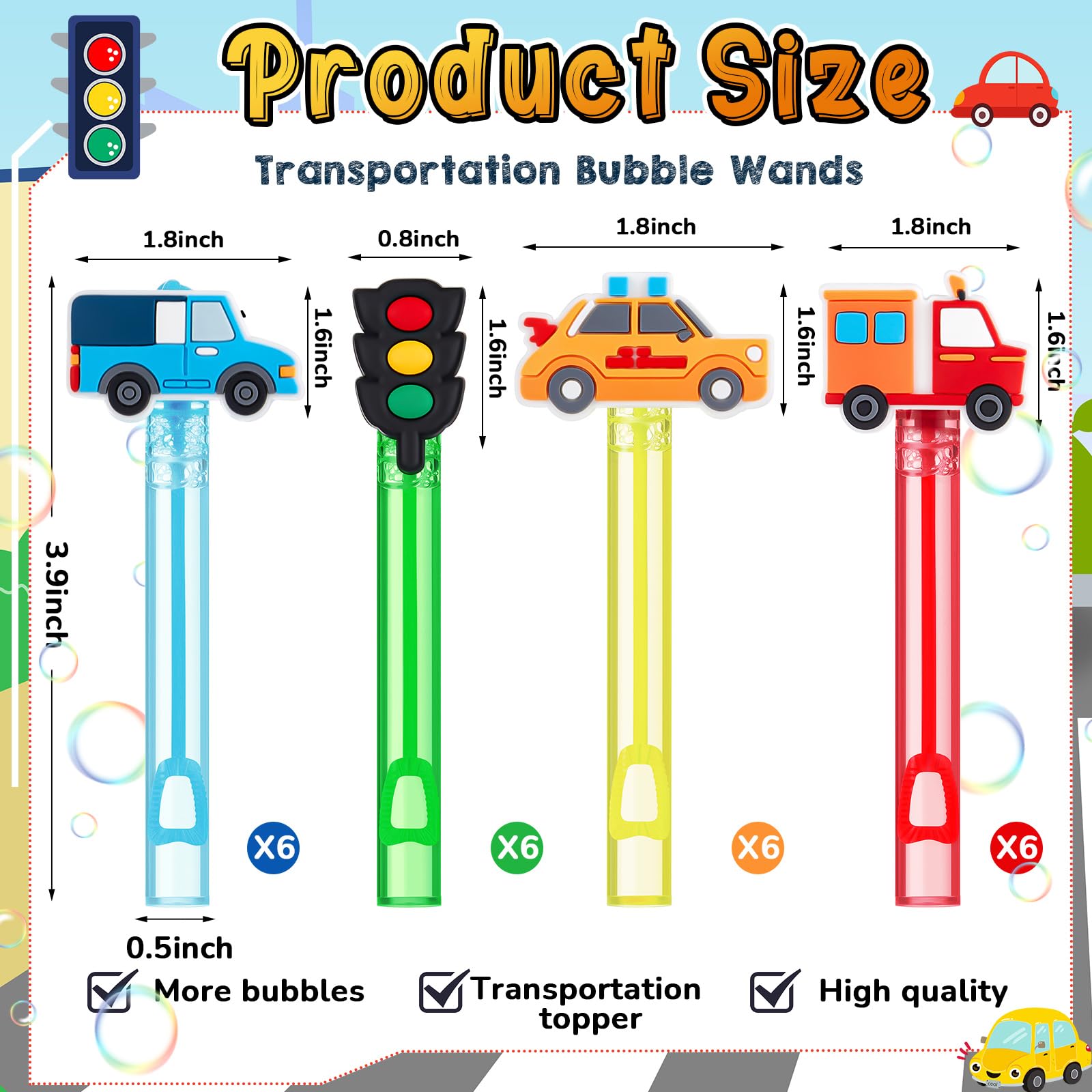 Rotatingpals 24 Pcs Transportation Bubble Wands Bulk Bubble Wands for Kid Bubbles Wand Toys Vehicle Themed Party Favors for Transportation Birthday Party Supplies, Goodie Bag Fillers, Classroom Prizes