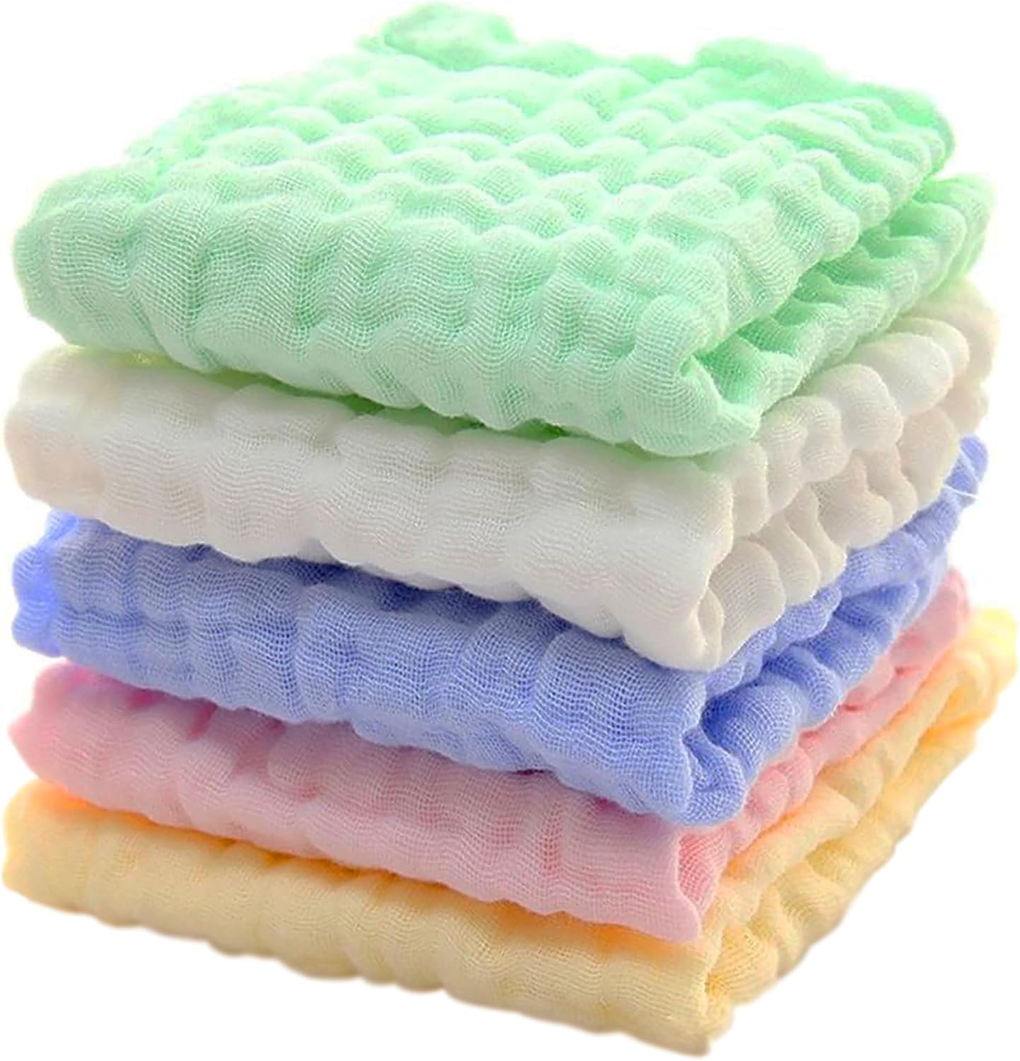 5 Pack (Multicolor) Baby Burp Cloths, Super Soft Cotton Baby Muslin Cotton Drool Towels for Babies, Nursing Rags, Burp Rags. 12 x 12 Inches
