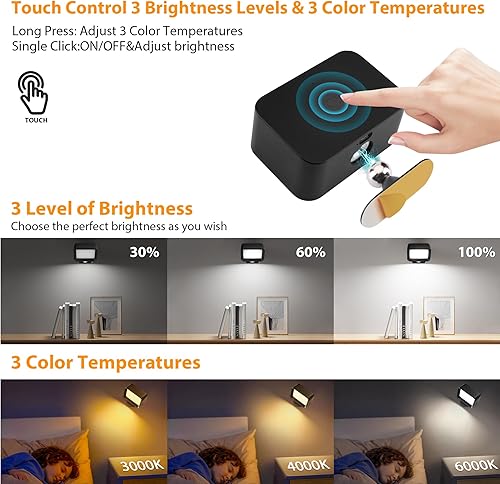 Miniatura 7 de Luces LED de pared alcanzables lámparas montadas en la pared con batería Dim 3 brillo de carga extraíble bola magnética giratoria de 360 , luz de