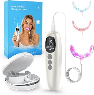 RED+Blue Light Therapy for Gums, LEDs Periodontal Light with Smart Controller, Support Gum Health Repair Bleeding Gums, Detachable Mouthpiece for Easy Cleaning, Tray Stroage Case for Travel