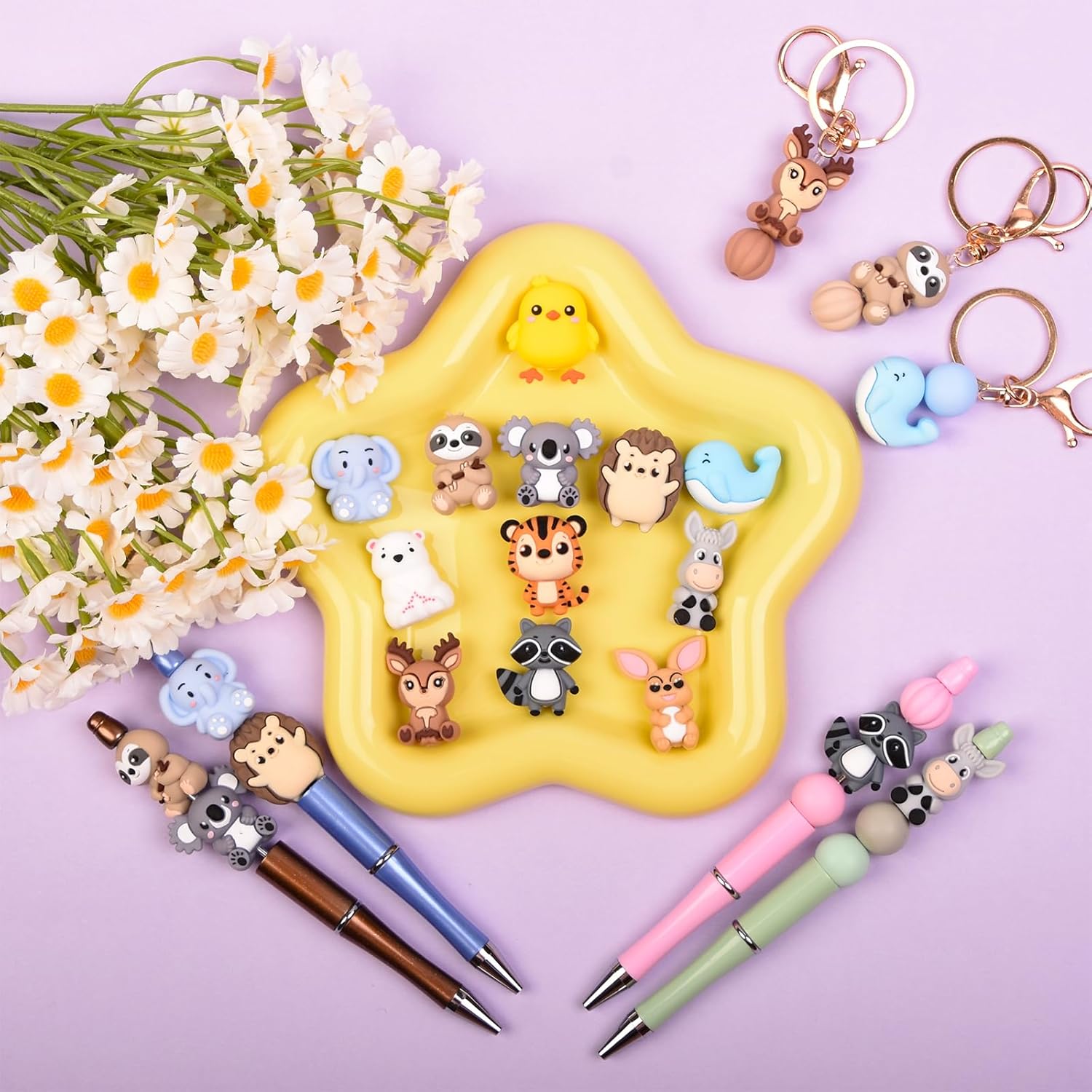 12Pcs 3D Animal Silicone Focal Beads Beaded Pen Supplies Cute Focal Beads for Pen Keychain Making DIY Crafts Necklace Bracelet - Image 2