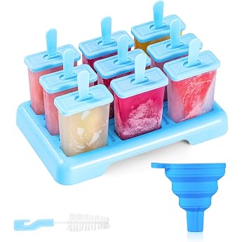 ansmio ice molds 9 ice molds reusable molds ice cream diy ideas ice lolly bpa free - with a cleaning brush and silicone folding funnel blue