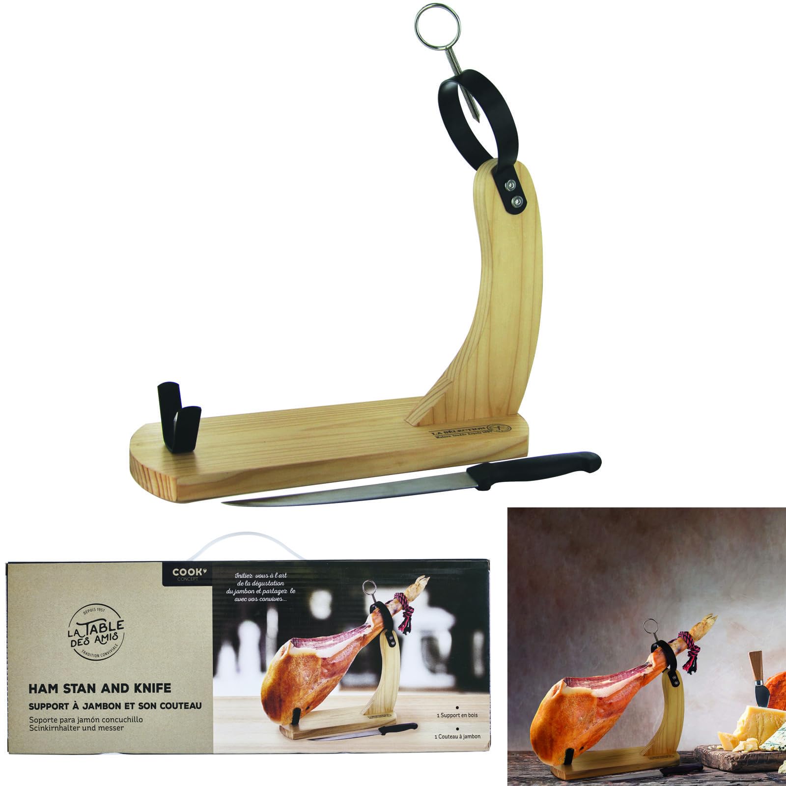 Bistro kd3168 stojak na szynki z drewnianym nożem 38 x 14,2 x 39 cm brązowy