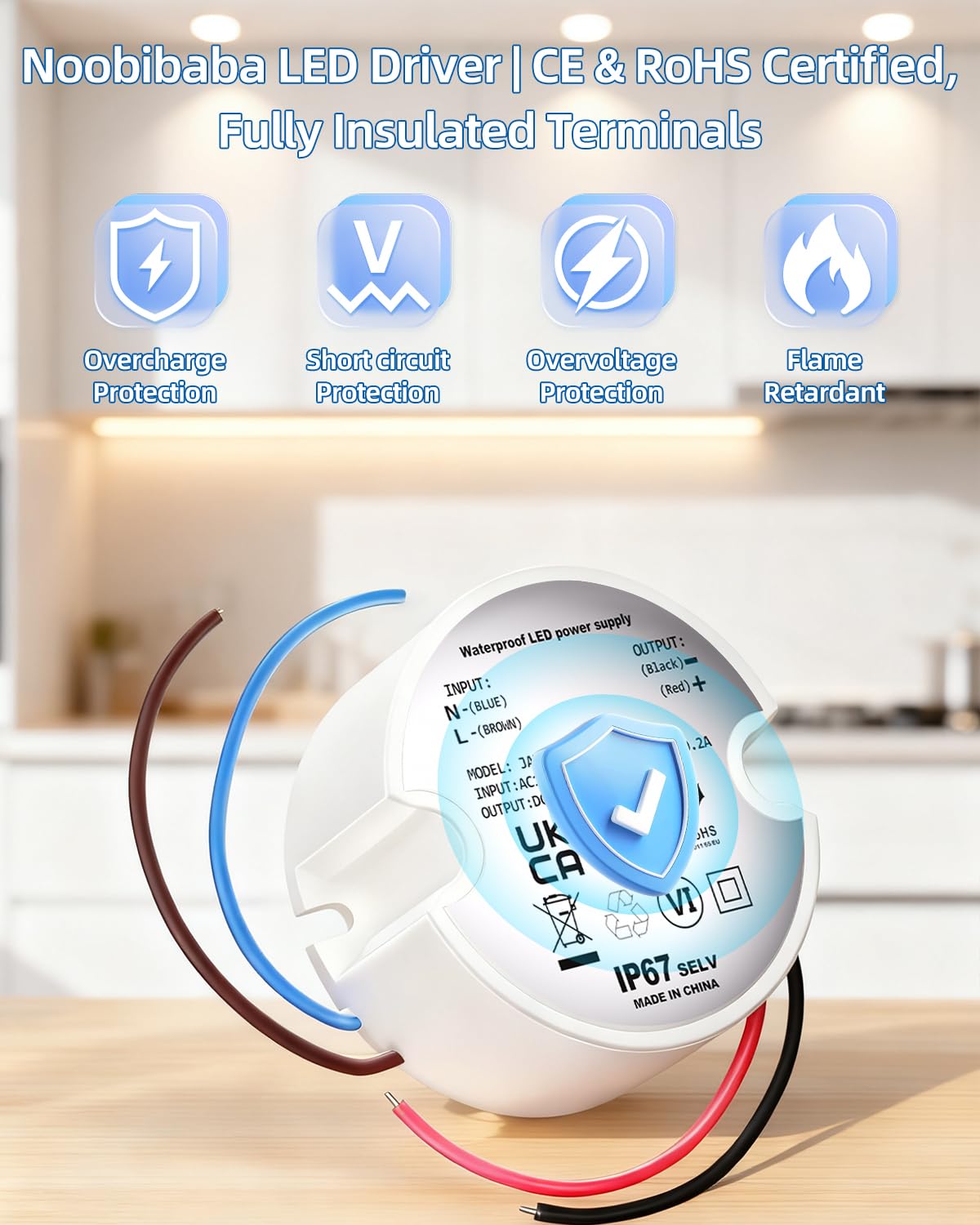 trasformatore led 12v 15W, trasformatore da 230V a 12V LED 1.25A, IP67 mini trasformatore rotondo LED driver per sotto-armadio luce 2 pezzi