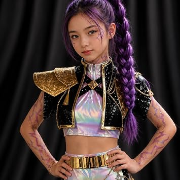 K-Pop Marking Costume Metallic Temporary Tattoos - Kpop Cosplay for Kids and Adults. Halloween Costume Purple Metallic Temporary Tattoos