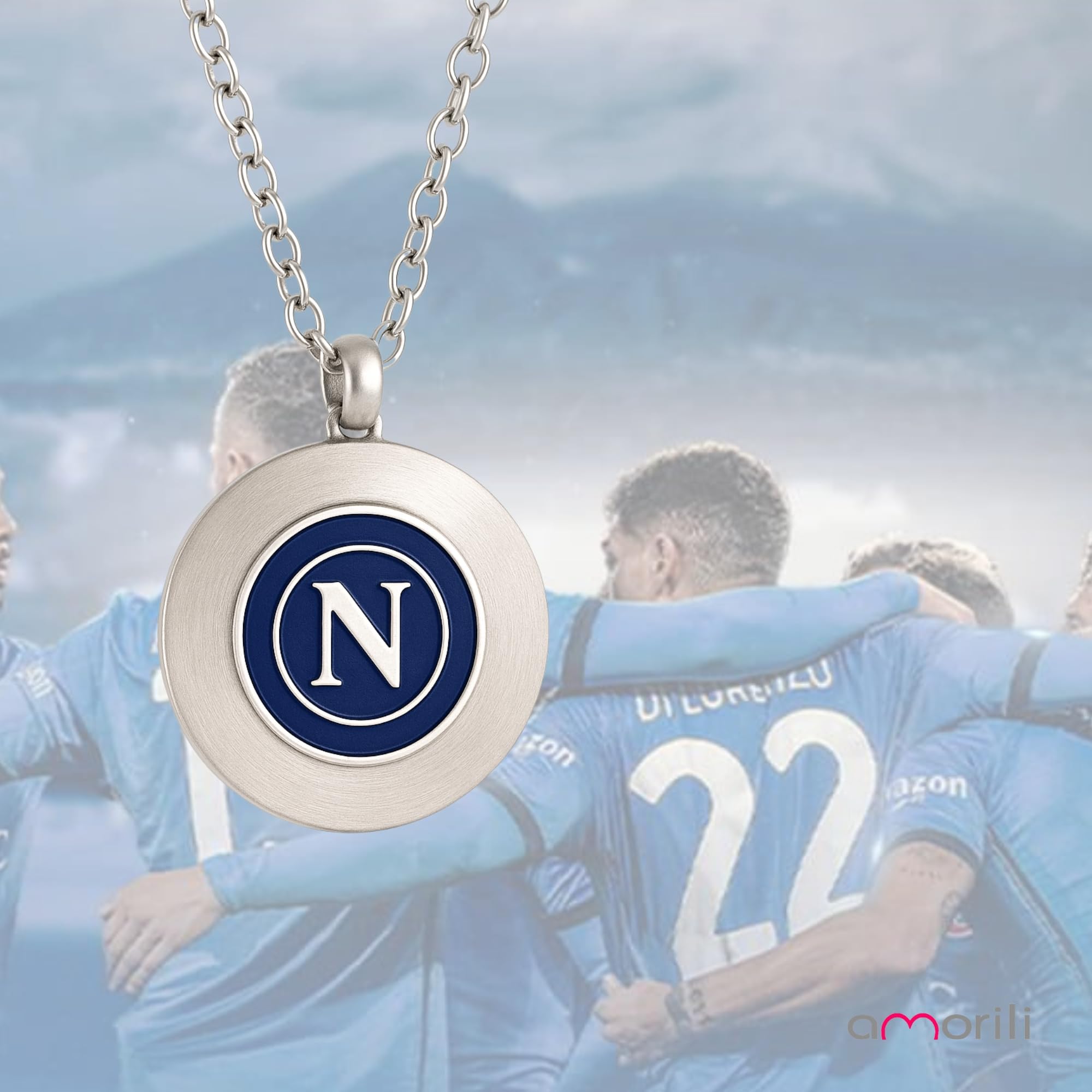 Collana Uomo Acciaio Smaltato – Ciondolo Commemorativo Squadra di Calcio Partenopea | Gioiello Tifosi | Idea Regalo Fan Calcio