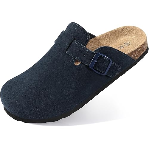 KIDMI Genuine Suede Clogs for Women Cork Footbed Sandals Leather Mules Potato Shoes with Arch Support
