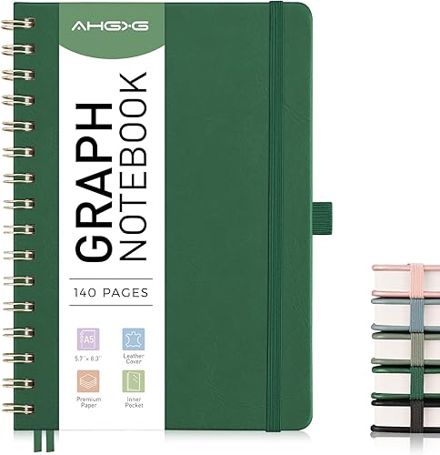 Vista 69 de AHGXG Cuaderno de espiral con puntos y viñetas, cuaderno de cuero de tapa dura de 140 páginas, cuaderno de papel de cuadrícula de puntos A5, papel