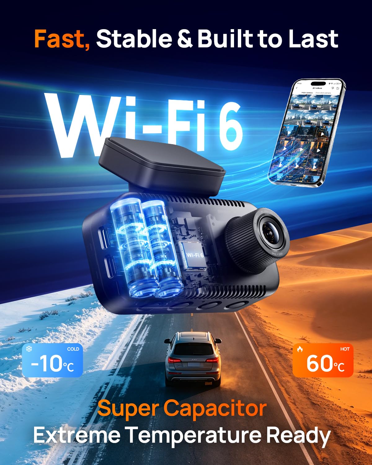 70mai A810 Lite 4K Dash Cam Front and Rear, 5GHz WiFi 6 DashCam