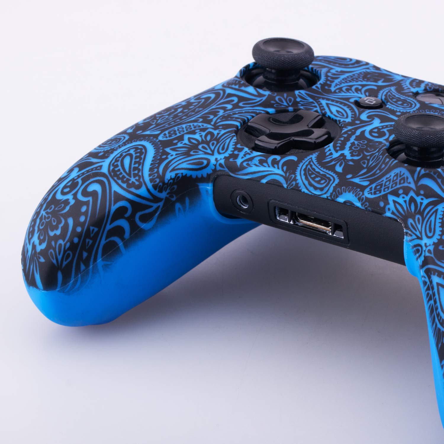 1 x Silicona Transferir Impresión Protector Cubrir Piel + 6 Apretones de Pulgar y Tapones a Prueba de Polvo para Xbox One/S/X Mando Follaje Azul