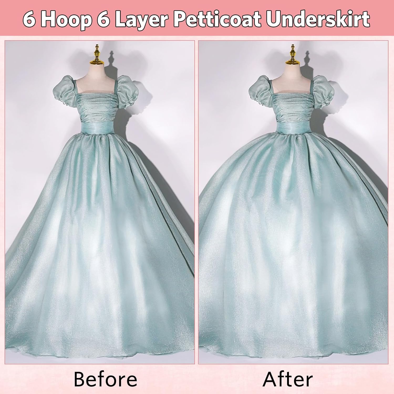 Women 6 Hoop 6 Layered Petticoat White A-line Floor-Length Crinoline Underskirt for Bridal Wedding Dress Ball Gown - Image 5