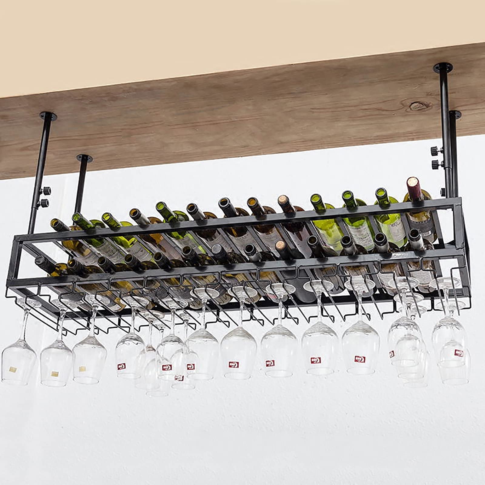 ワインラック 高さ調整可能 ステンレス製 Amazon｜2層工業用天井ワインラック、高さ調節可能、金属製