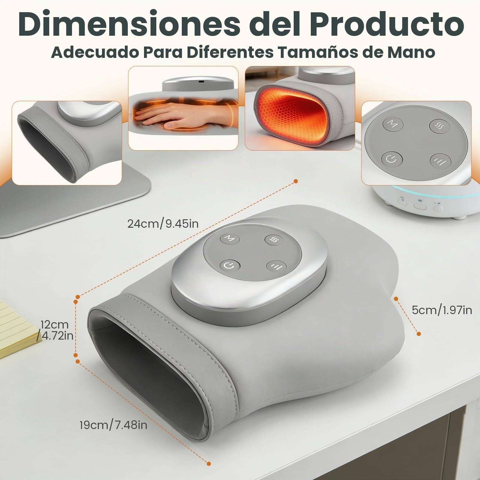 Masajeador de mano con calor y compresión, masajeador eléctrico para artritis y síndrome del túnel carpiano, alivio del dolor en manos y muñecas, relajación en casa/oficina