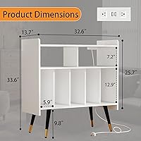Vista 2 de White Record Player Stand: Vinyl Record Player Stand with Storage, Turntables for Vinyl Records, Modern Media Console, Album Display Shelf with USB