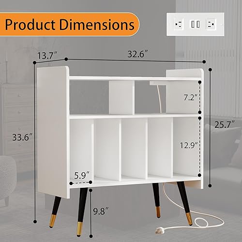 Miniatura 2 de White Record Player Stand: Vinyl Record Player Stand with Storage, Turntables for Vinyl Records, Modern Media Console, Album Display Shelf with USB