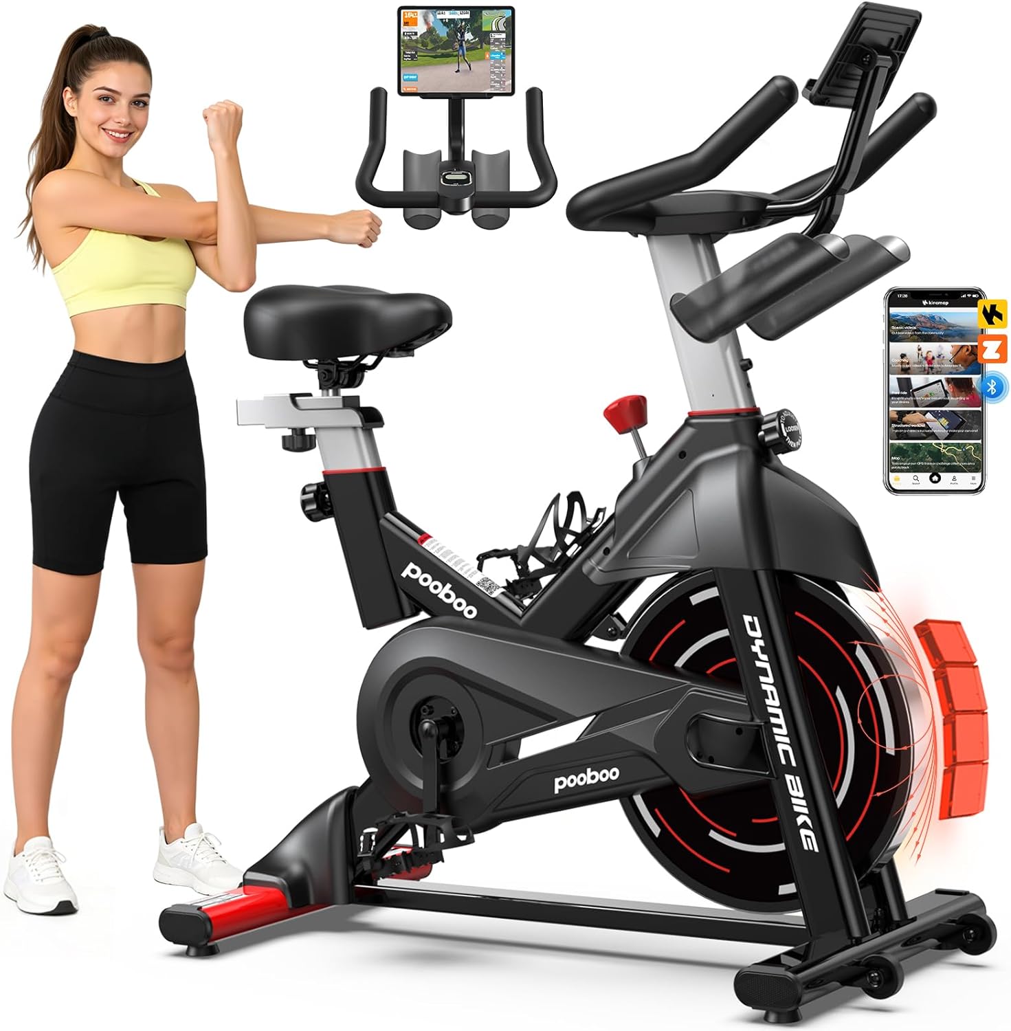 pooboo Exercise Bike, Adjustable Magnetic/Brake Pad Resistance Silent Belt Drive, Indoor Cycling Bike for Home Cardio, Fitness Stationary Bike with 350lbs/300lbs Weight Capacity &Upgraded Version Seat Solid Build 1