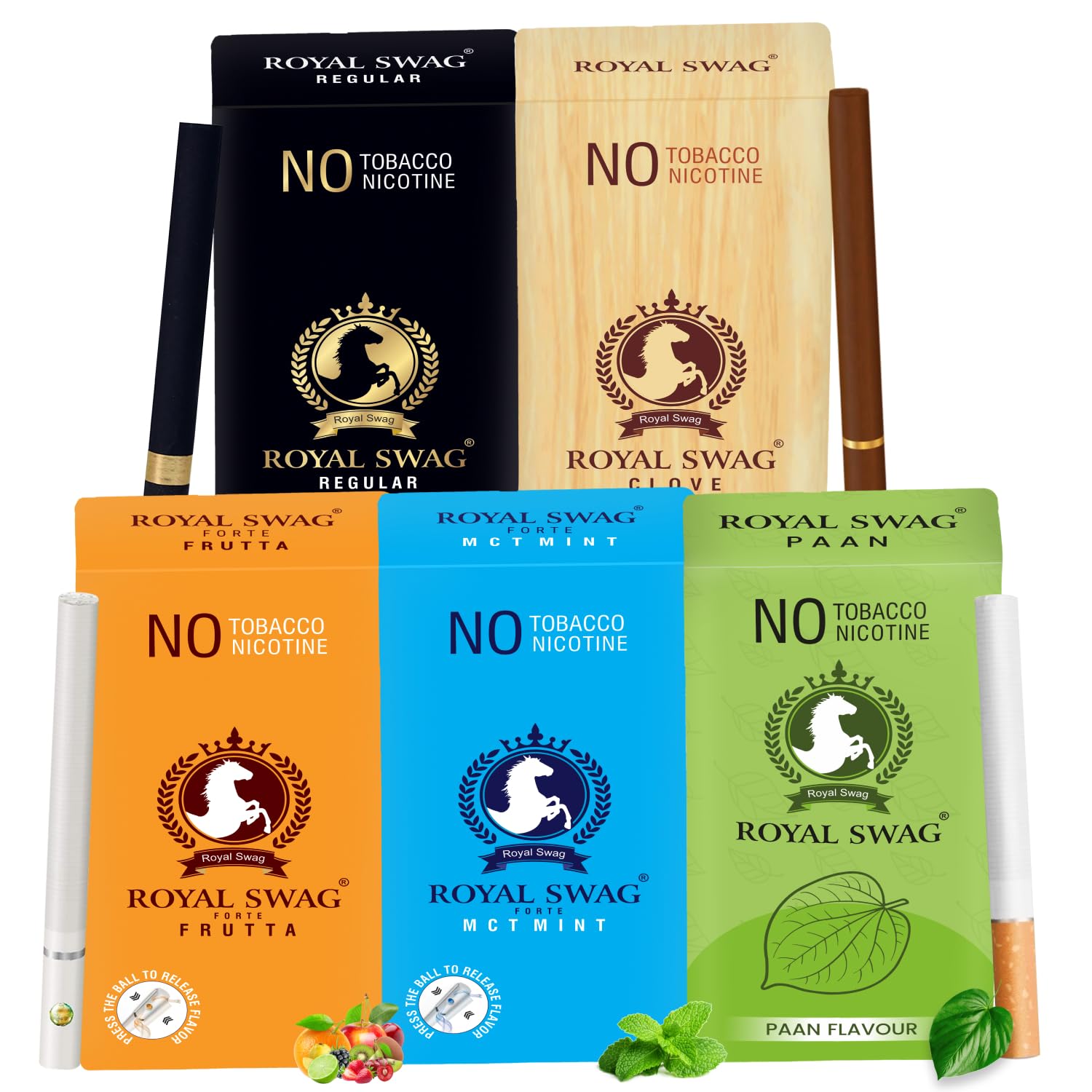ROYAL SWAG Ayurvedic & Herbal Cigarettes 100% Tobacco-free and Nicotine-free Regular, Clove, Frutta, Mint, PAAN Flavour (10 Sticks) | Made with Natural Ingredients - Made in India