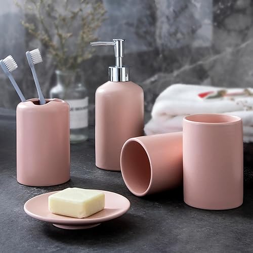 Miniatura 2 de Juego de accesorios de baño de cerámica, dispensador de jabón de baño y soporte para cepillos de dientes, juego de 5 accesorios de baño, con