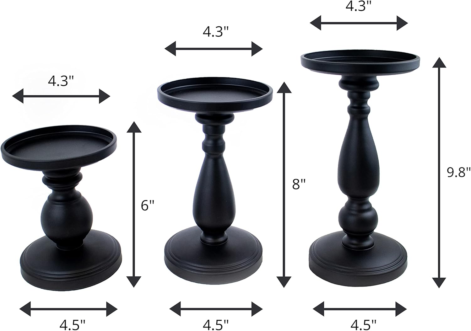 Set of 3 Matte Black Candle Holders, Pillar Candle Holders, Decorative Candle Holders, Candle Holder Set for Wedding Decor, Dining Table Centerpieces : Home & Kitchen