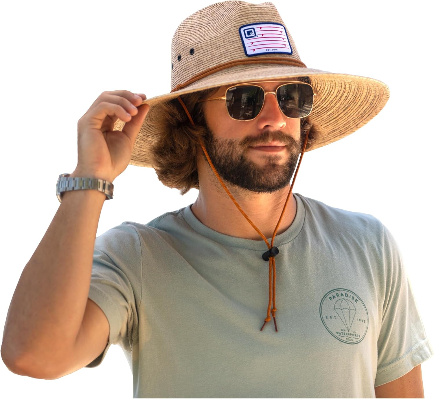 Qwave Packable Stone-Washed Straw Lifeguard Hat for Men and Women - Beach Straw Hat Protects from Summer Sun