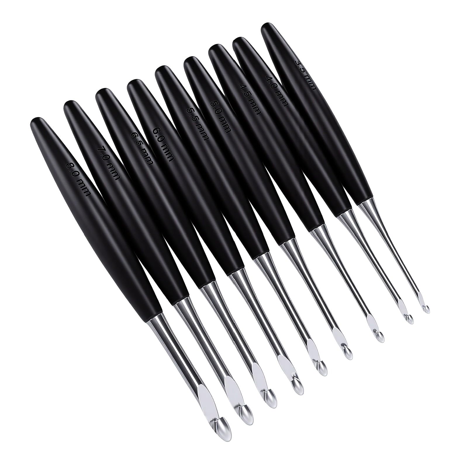 banapoy Zestaw Ergonomicznych Szydełek, 9 szt. Aluminiowych Szydełek 3,5-8,0 Mm z Miękkim Uchwytem i Etui do Przechowywania Szalika-kocyka na Drutach