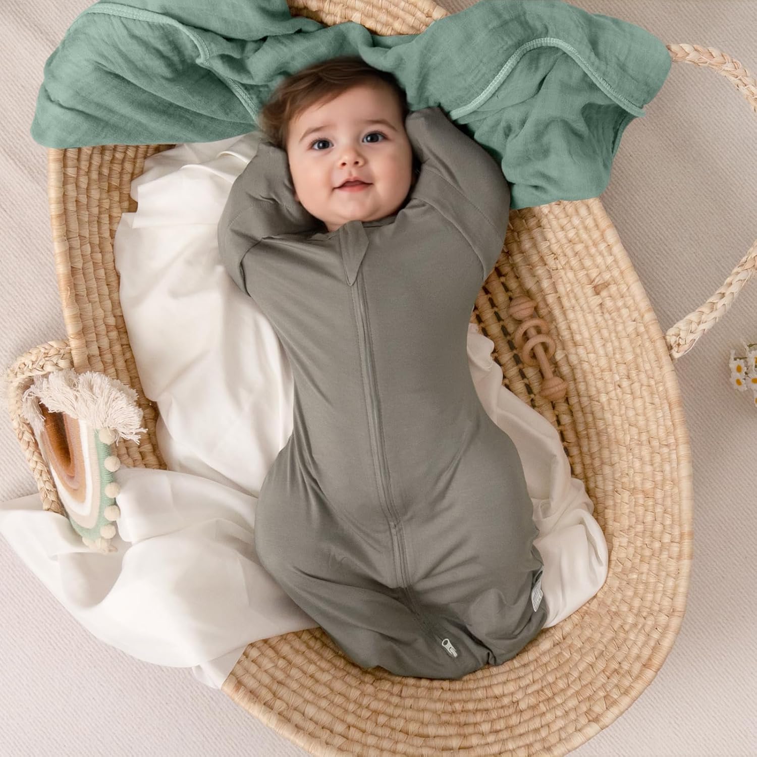 MEXXI Swaddle Baby Sleep Sack with Arms Up, 2 Pack Baby Transitional Swaddle With Double Zipper,0.5 TOG, 8-13 lbs, S