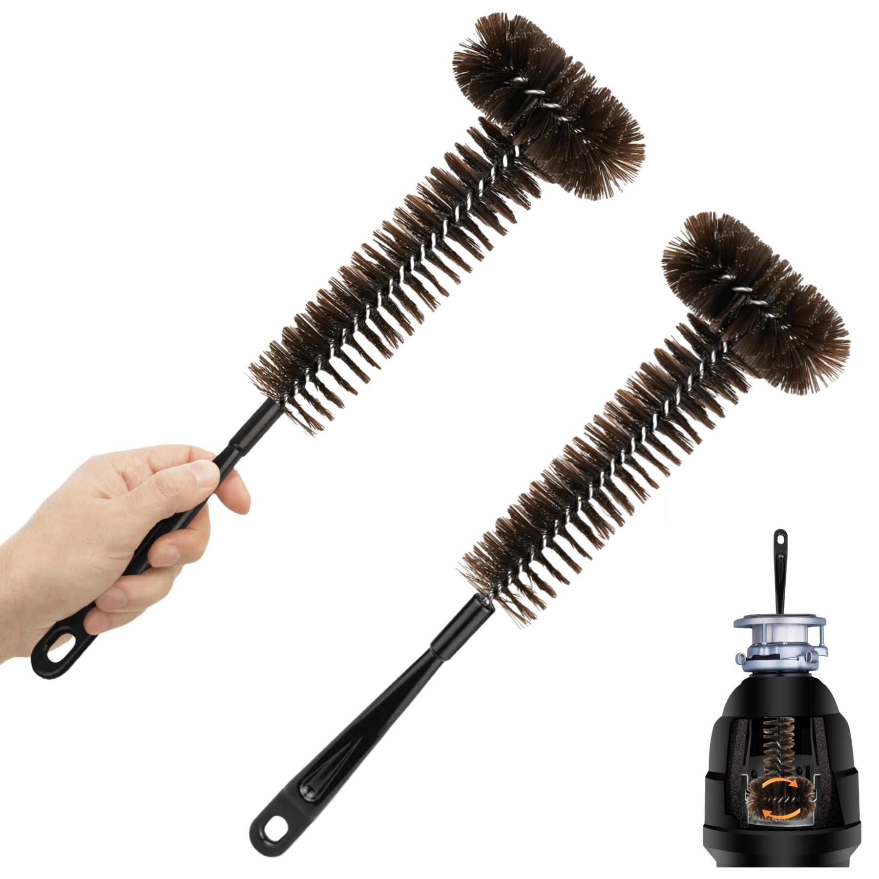 2 Pack Garbage Disposal Cleaner Brush 15" Extra Long Handle for Deep Cleaning Sink and Drain Eliminates Residue, Odor