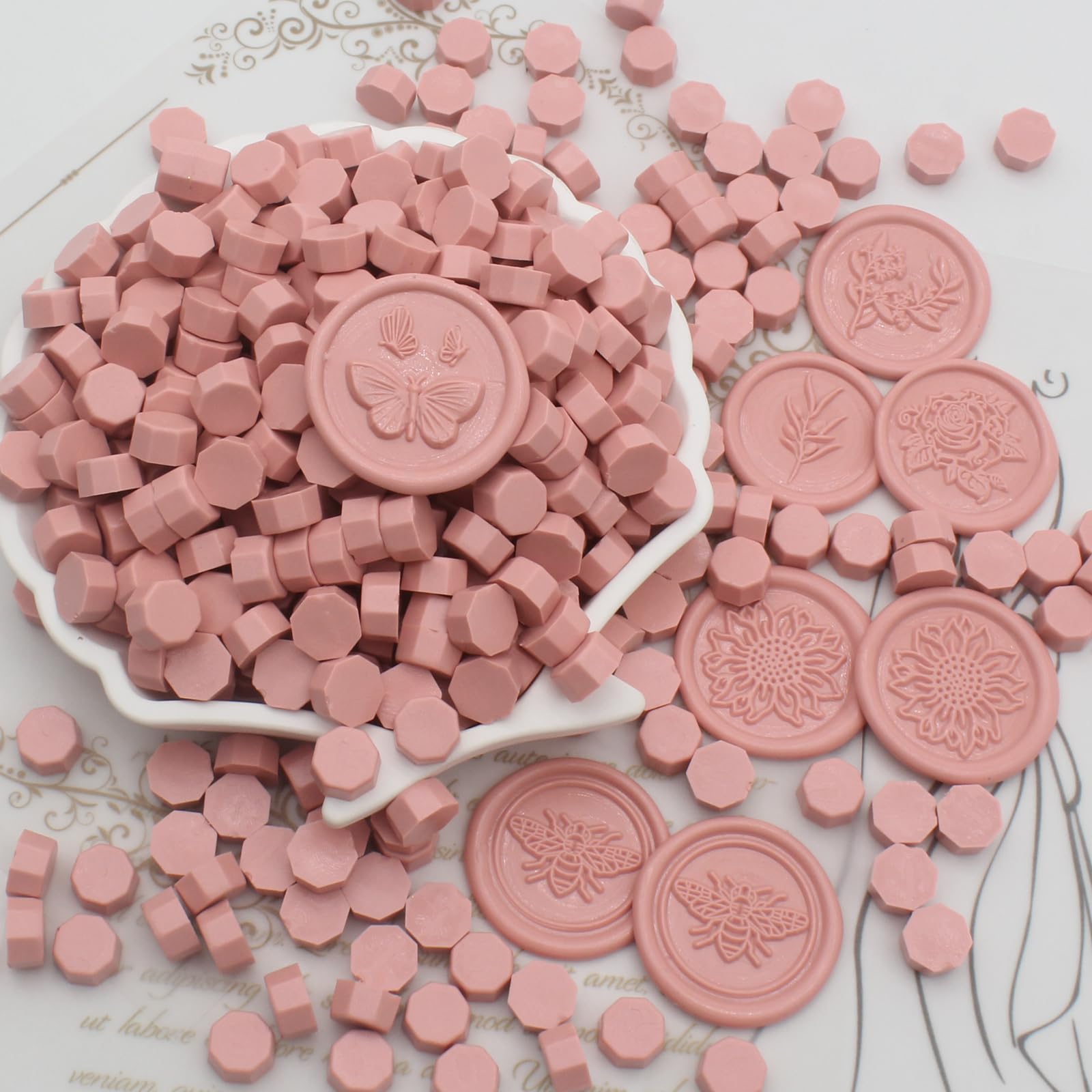 360pcs Dusty Rose Sealing Wax Beads, Andotopee Premium Wax Seal Beads for Stamp Seals, Octagon Wax Sealing Pellets Refill Pack for Wax Seal Kit,