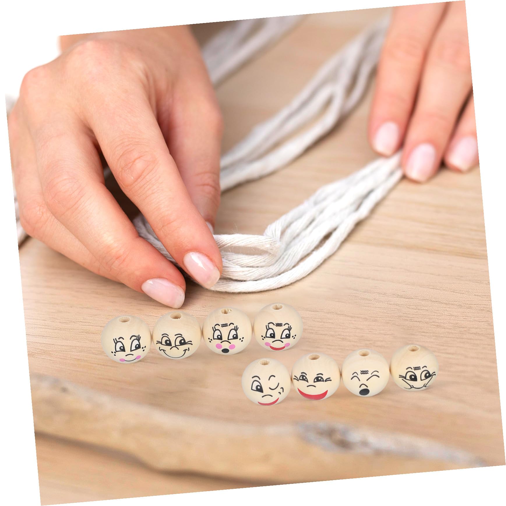 80 piezas Cuentas de Madera con Cara Sonriente Cuentas Sueltas Redondas para Manualidades Joyería Pulseras Niñas Bricolaje