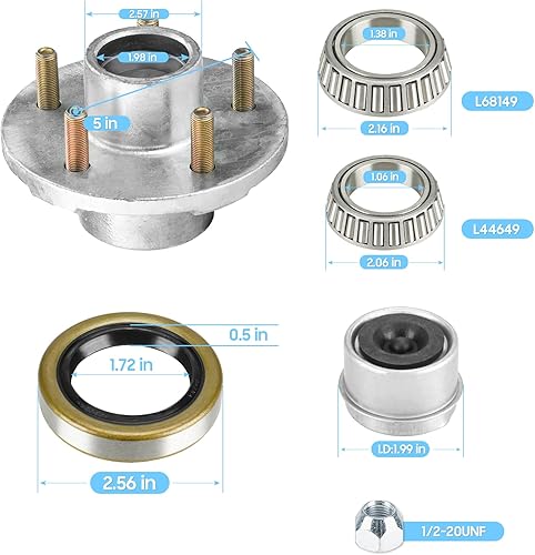 Miniatura 2 de SEHNSUCHT Kit de cubo loco de freno de remolque, 5 agujeros, cubo de freno circular de 5 pulgadas para ejes de 3500 libras, conjunto de tambor de