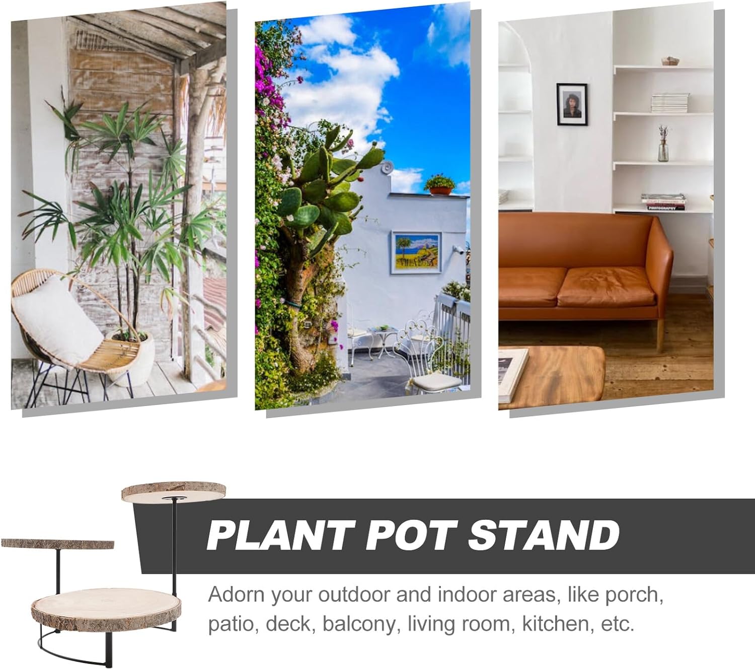 POPETPOP Heavy Duty Flower Pot Stand Rack for Indoor and Outdoor Use, Multi-tier Solid Wood Plant Shelf with 20cm Diameter Pine Wood Panels, Balcony and Window Sill Planter Organizer