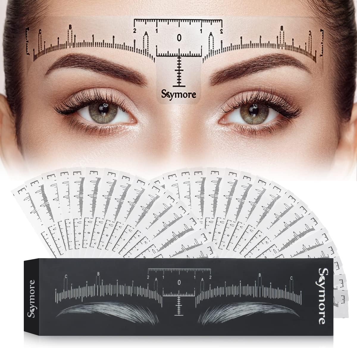 Skymore Eyebrow Ruler, 100Pcs Eyebrow Stencil Microblading Ruler, Disposable Eyebrow Template Eyebrow Ruler Sticker, Eyebrow Shape Kit for Microblading Supplies, 3 Minutes Makeup Tools For Eyebrow