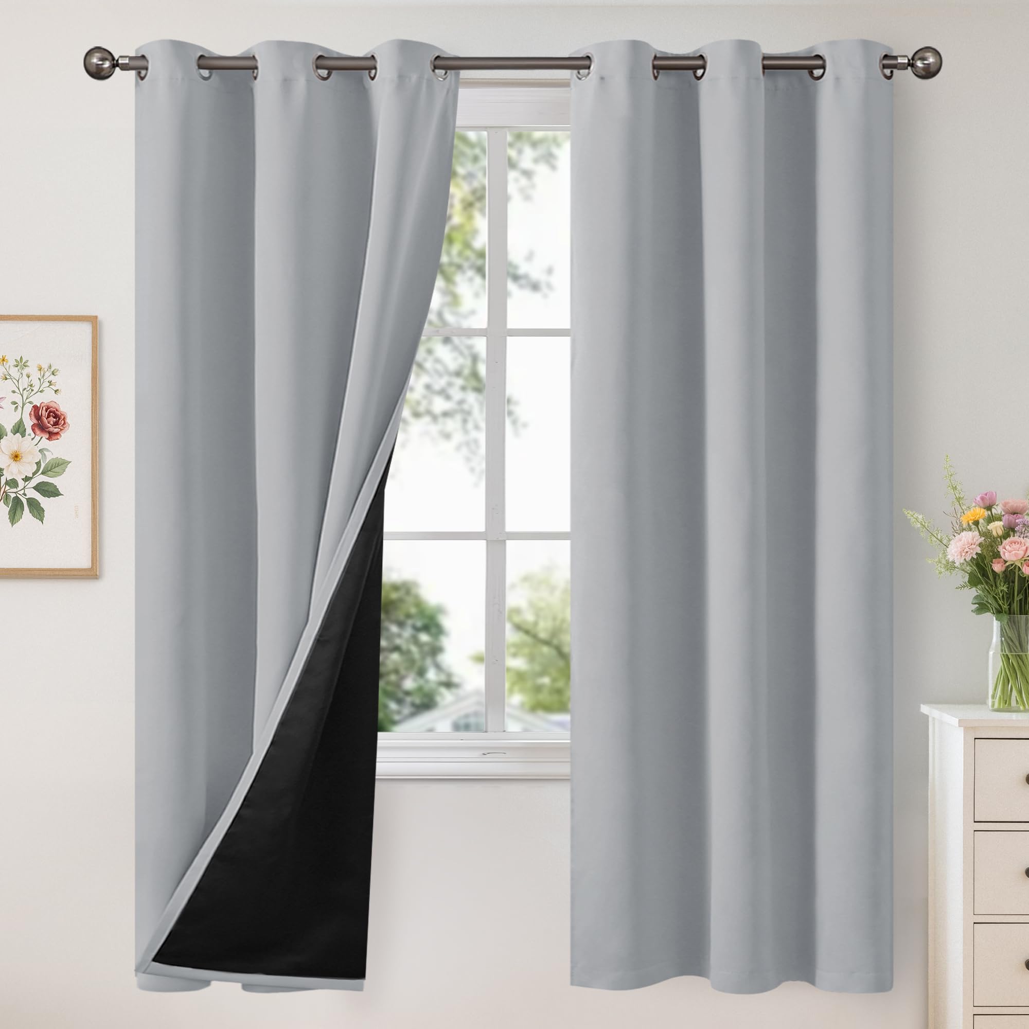 YoungsTex 100% Blackout Curtains for Winter Living Room Window, Thermal Insulated Black Out Drapes with Grommet for Bedroom Noise Reduce Energy Saving