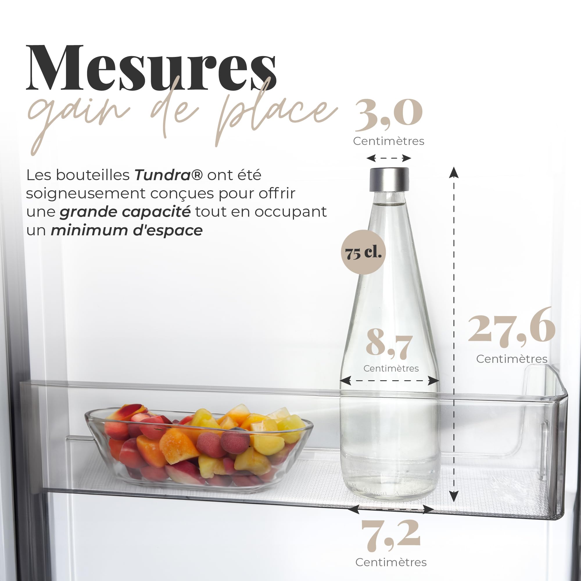 TUNDRA - Lot de 6 Bouteille Verre 75cl avec 6 Bouchons à Vis et 1 Entonnoir | Ligne CONIC | Bouteilles en Verre MADE IN ITALY, Résistantes et Lavables au Lave-Vaisselle - Pour l'Eau, la Limonade