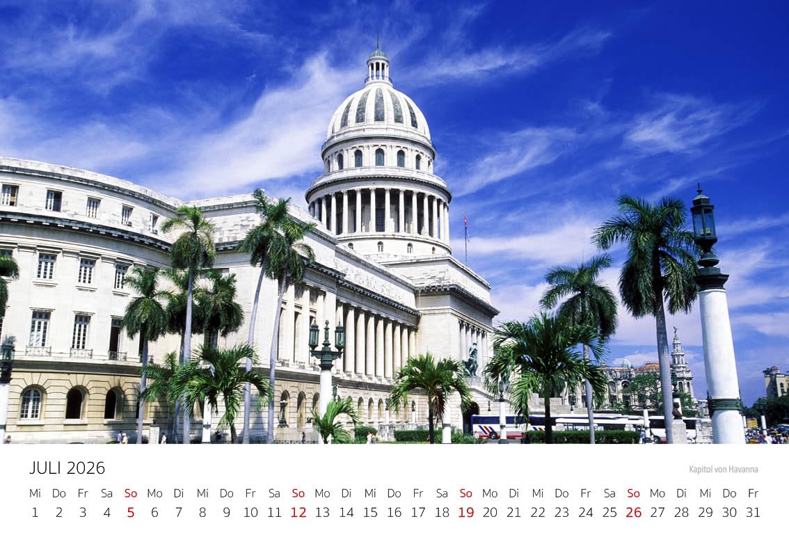 Edition Seidel Premium Kalender Kuba 2026 Format DIN A4 Wandkalender Südamerika Mittelamerika Amerika Havanna Capitol Oldtimer
