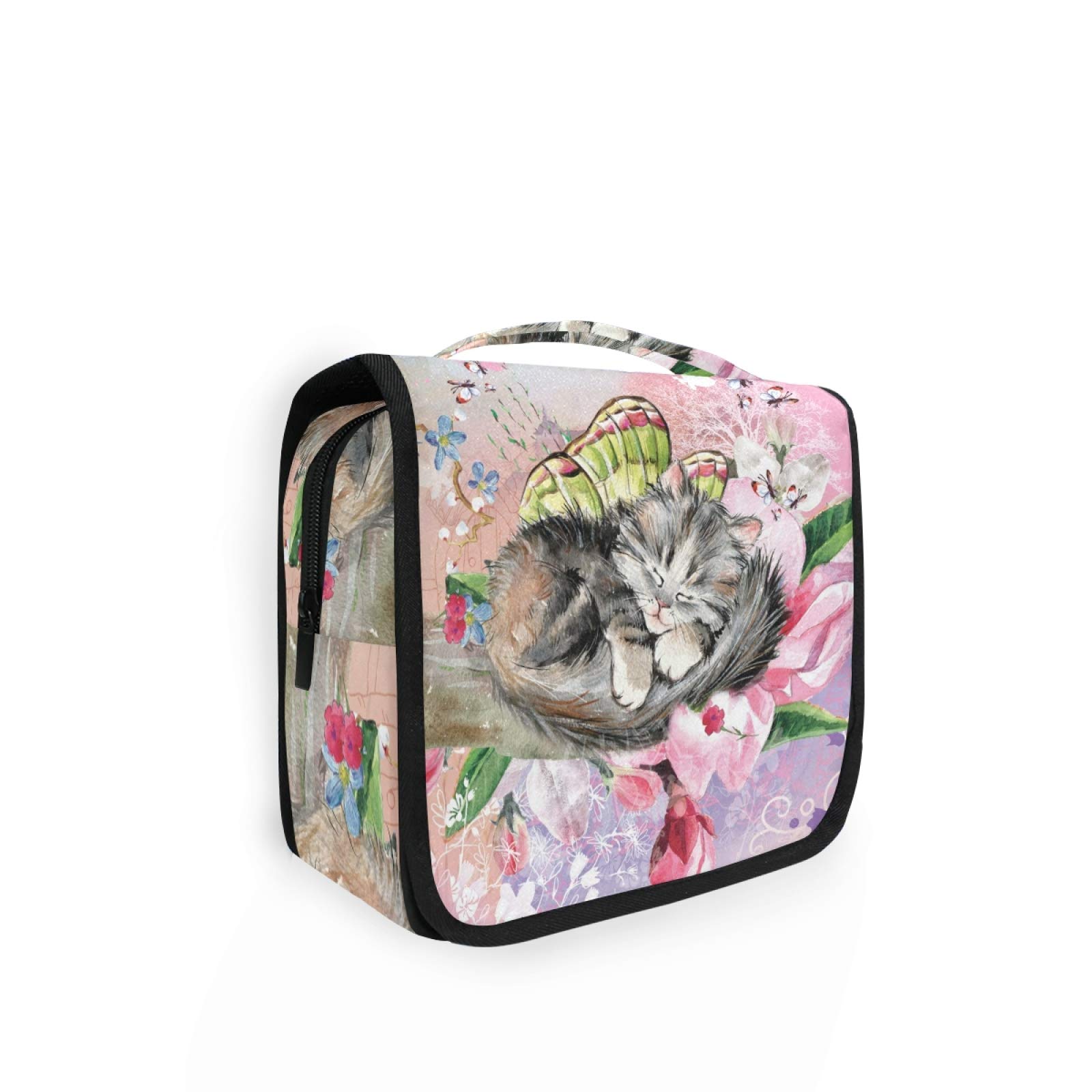 N/W Hupery Toiletry Bag Butterfly Kitten Hanging Travel Toiletry Bags Cosmetic Pouch Bag Makeup Bags Organizer Wash Bag For Women Men Girls