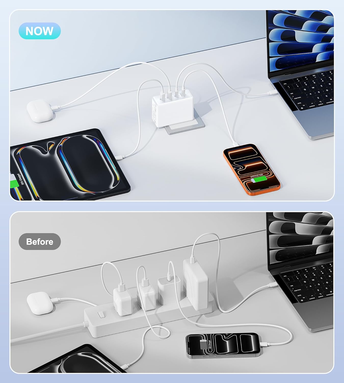 140W MacBook Pro Charger,C Wall Charging Block for MacBook Air M3/M2,4-Port PD20W Fast Charger Cube for iPhone 17/16/15 Pro Max,Charging Station Hub for Samsung S25/S24